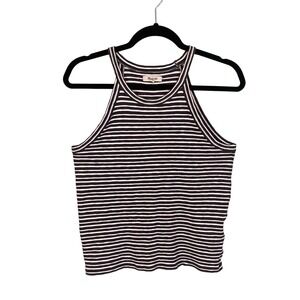 MADEWELL Halter Top Womens Small Stripe Crop Sleeveless Pullover Top Black White
